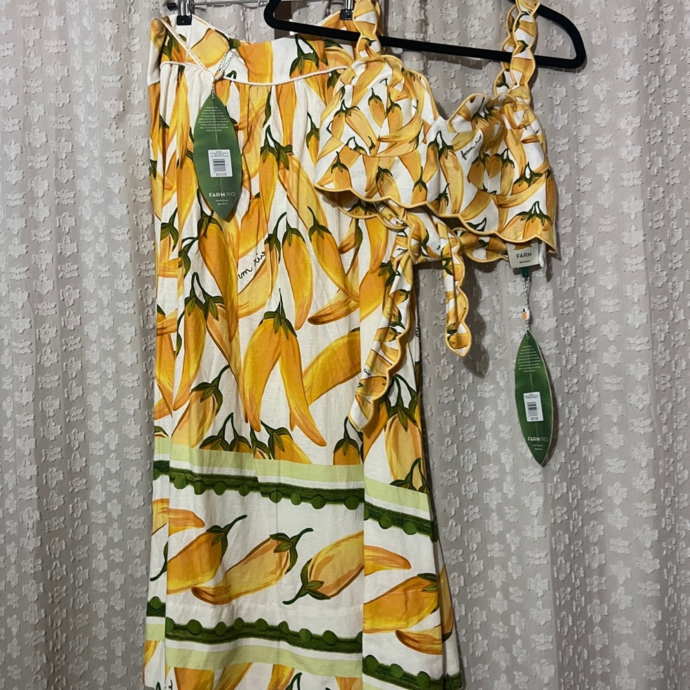 FARM Rio Yellow and Green Banana Print Dress